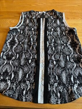 Women’s Calvin Klein Sleeveless Blouse S Black /white Faux Snakeskin Pattern